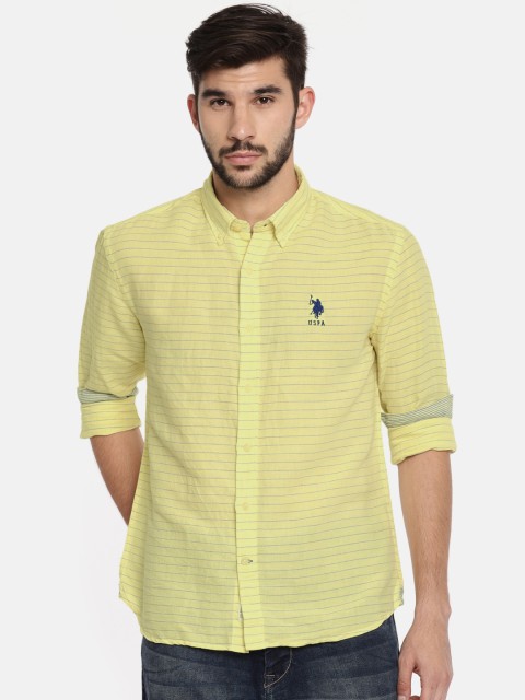 

U.S. Polo Assn. Men Yellow & Blue Tailored Fit Striped Casual Shirt