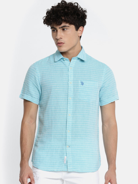 

U.S. Polo Assn. Men Blue & White Tailored Fit Striped Casual Shirt