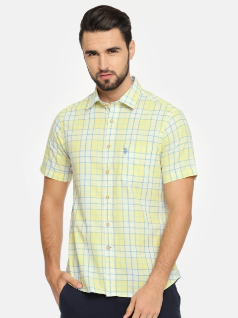 

U.S. Polo Assn. Men Yellow & Blue Tailored Fit Checked Casual Shirt