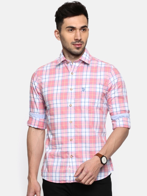 

U.S. Polo Assn. Men Pink & Blue Tailored Fit Checked Casual Shirt