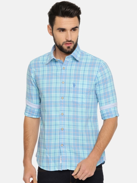 

U.S. Polo Assn. Men Blue Tailored Fit Checked Casual Shirt