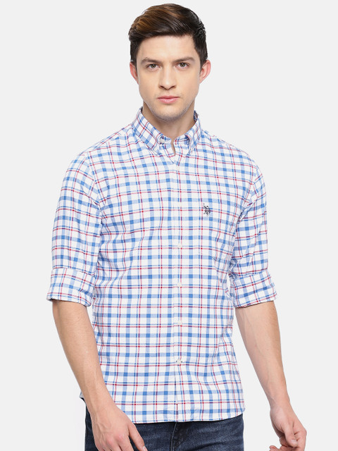 

U.S. Polo Assn. Men White & Blue Tailored Fit Checked Casual Shirt
