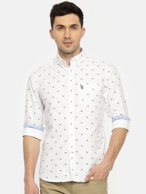 

U.S. Polo Assn., Men White Regular Fit Printed Casual Shirt