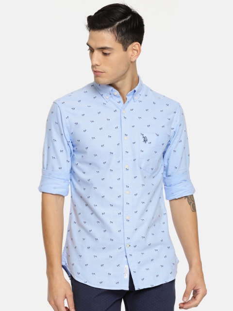 

U.S. Polo Assn. Men Blue Tailored Fit Printed Casual Shirt