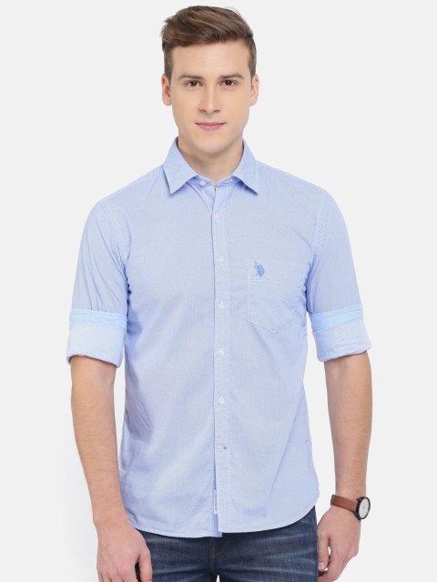 

U.S. Polo Assn. Men Blue Tailored Fit Printed Casual Shirt