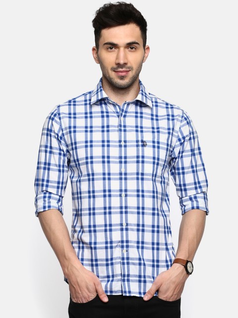 

U.S. Polo Assn. Men White & Blue Tailored Fit Checked Casual Shirt