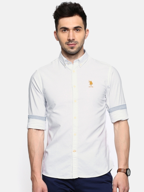 

U.S. Polo Assn. Men White Tailored Fit Solid Casual Shirt
