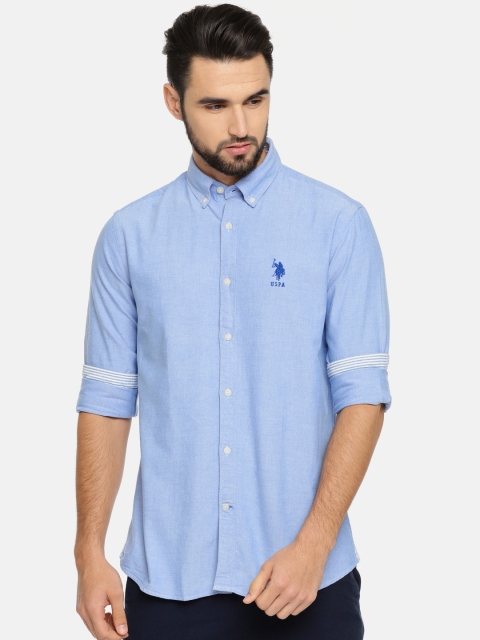 

U.S. Polo Assn. Men Blue Tailored Fit Solid Casual Shirt