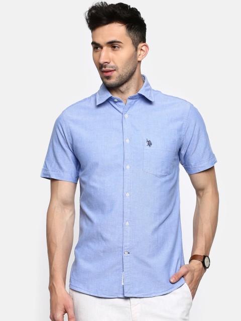 

U.S. Polo Assn. Men Blue Tailored Fit Solid Casual Shirt