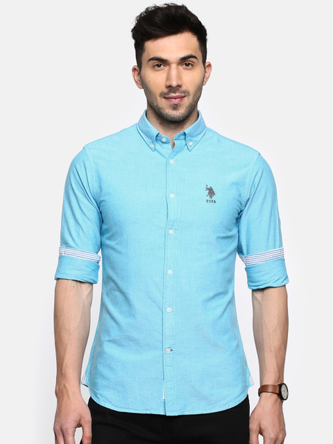 

U.S. Polo Assn. Men Blue Tailored Fit Solid Casual Shirt