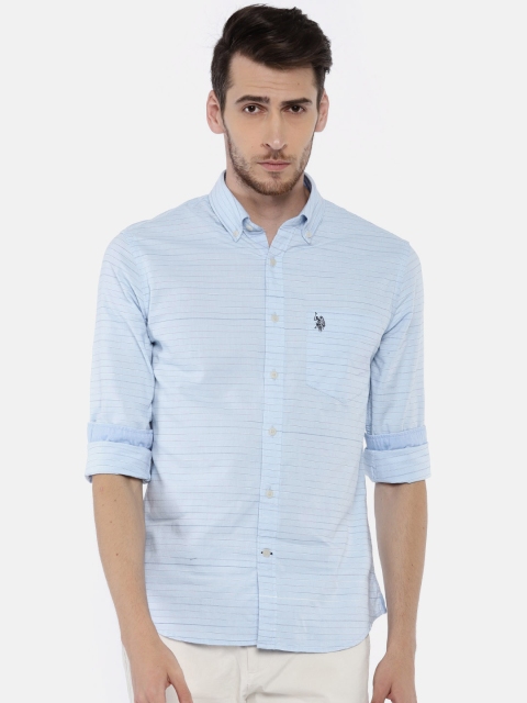 

U.S. Polo Assn. Men Blue Tailored Fit Striped Casual Shirt