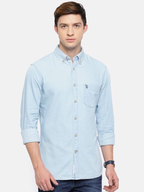 

U.S. Polo Assn. Men Blue Tailored Fit Solid Casual Shirt