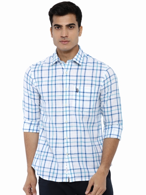 

U.S. Polo Assn. Men Blue & White Tailored Fit Checked Casual Shirt