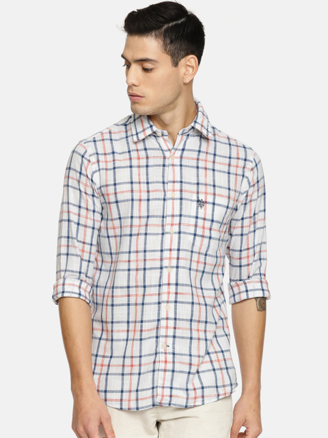 

U.S. Polo Assn. Men White & Blue Tailored Fit Checked Casual Shirt