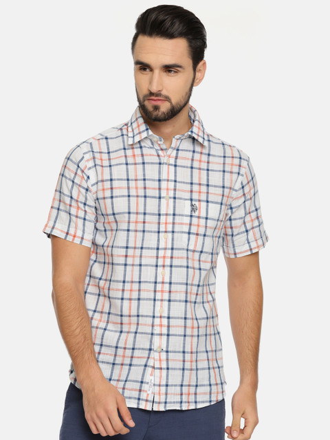 

U.S. Polo Assn. Men White & Blue Tailored Fit Checked Casual Shirt
