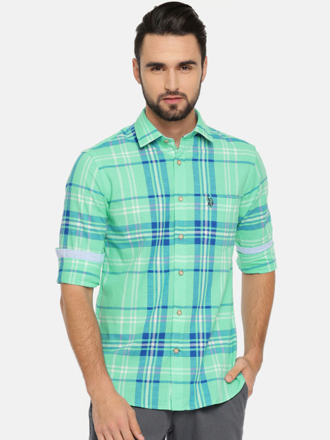 

U.S. Polo Assn. Men Green & Blue Tailored Fit Checked Casual Shirt