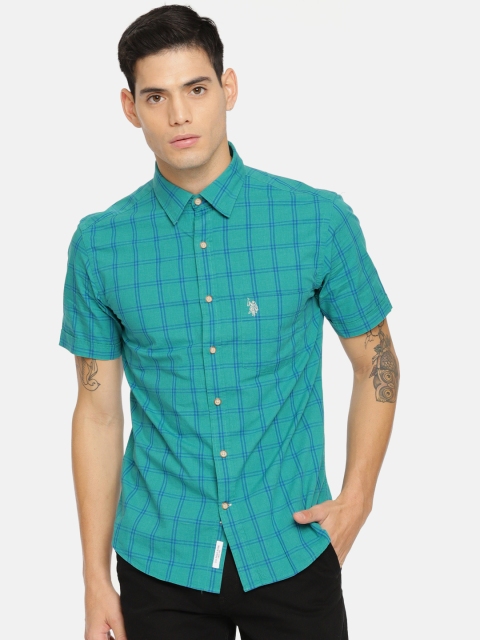 

U.S. Polo Assn. Men Green Tailored Fit Checked Casual Shirt