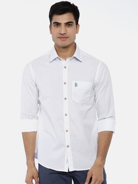 

U.S. Polo Assn. Men White & Blue Tailored Fit Printed Casual Shirt