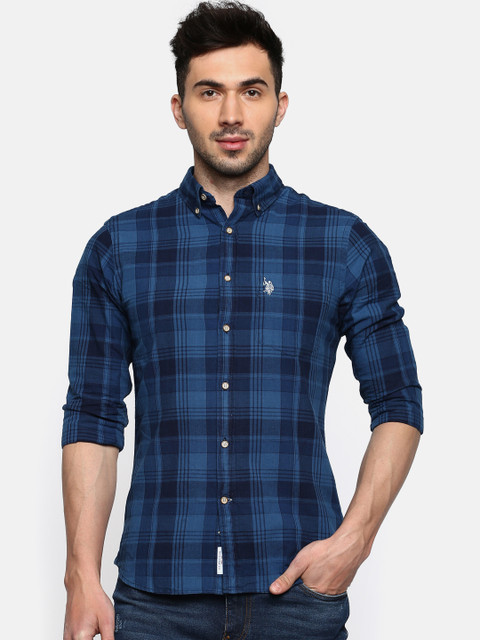 

U.S. Polo Assn. Men Blue Tailored Fit Checked Casual Shirt