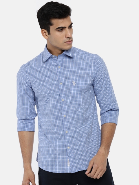 

U.S. Polo Assn. Men Blue Regular Fit Checked Casual Shirt