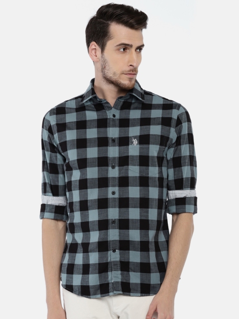 

U.S. Polo Assn. Men Grey & Black Tailored Fit Checked Casual Shirt