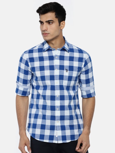 

U.S. Polo Assn. Men Blue & White Tailored Fit Checked Casual Shirt