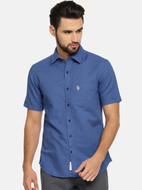 

U.S. Polo Assn. Men Blue Tailored Fit Solid Casual Shirt