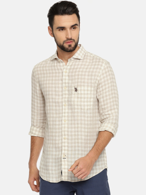 

U.S. Polo Assn. Men Beige & Off-White Tailored Fit Checked Casual Shirt
