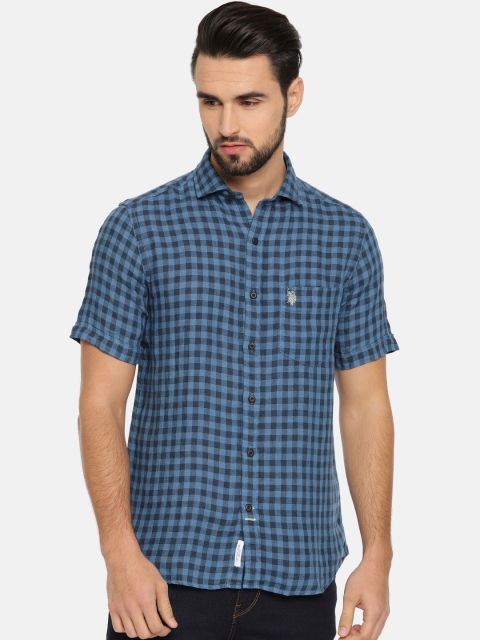 

U.S. Polo Assn. Men Blue Tailored Fit Checked Casual Shirt