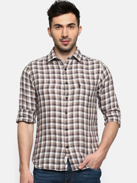 

U.S. Polo Assn. Men Brown Tailored Fit Checked Linen Casual Shirt