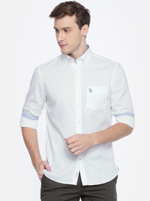 

U.S. Polo Assn. Men White Tailored Fit Solid Casual Shirt