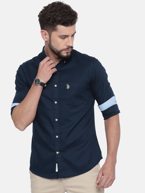 

U.S. Polo Assn. Men Navy Blue Tailored Fit Solid Casual Shirt