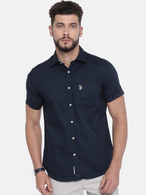 

U.S. Polo Assn. Men Navy Blue Regular Fit Solid Casual Shirt