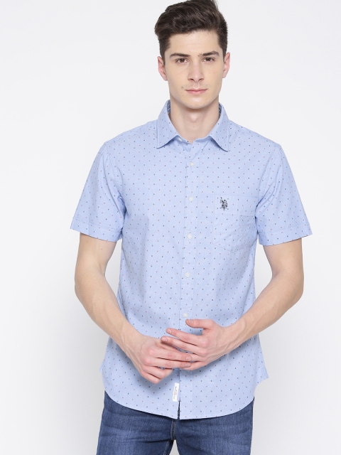 

U.S. Polo Assn. Men Blue Tailored Fit Printed Casual Shirt
