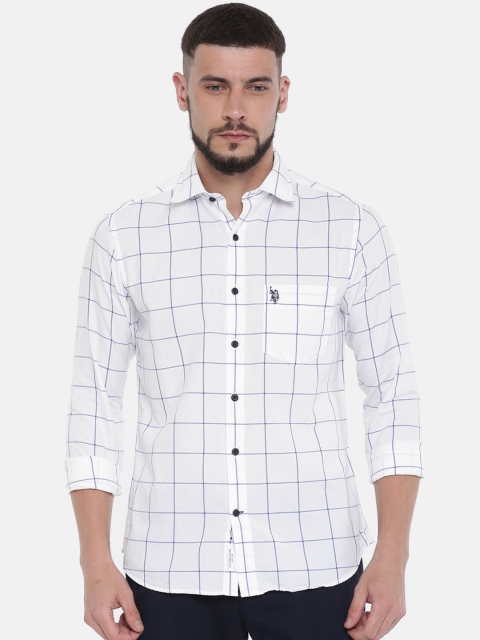 

U.S. Polo Assn. Men White & Blue Tailored Fit Checked Casual Shirt