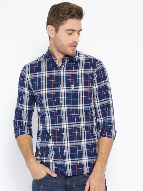 

U.S. Polo Assn. Men Navy Blue & Grey Tailored Fit Checked Casual Shirt