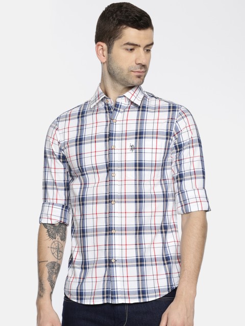 

U.S. Polo Assn. Men White & Blue Tailored Fit Checked Casual Shirt