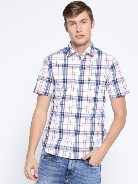 

U.S. Polo Assn. Men White & Navy Blue Tailored Fit Checked Casual Shirt