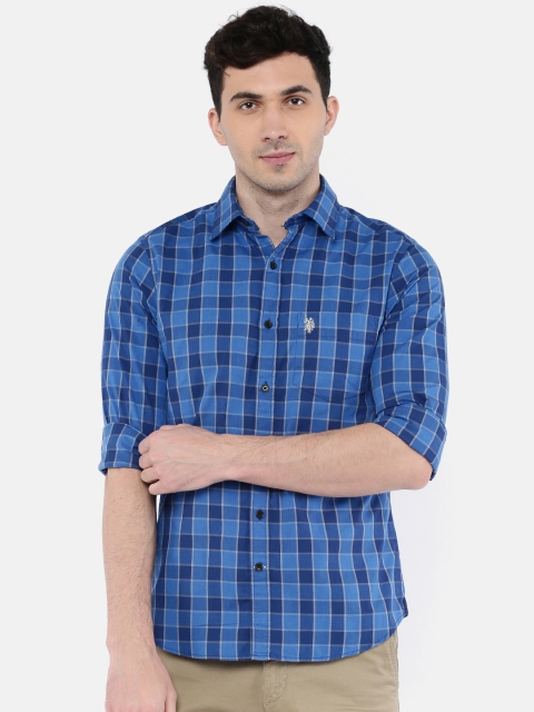 

U.S. Polo Assn. Men Blue Tailored Fit Checked Casual Shirt