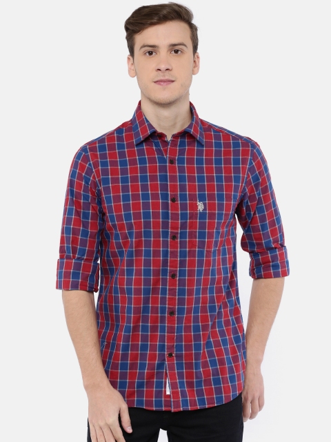 

U.S. Polo Assn. Men Red & Navy Blue Tailored Fit Checked Casual Shirt