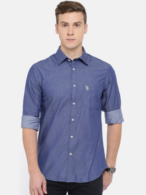

U.S. Polo Assn. Men Blue Tailored Fit Solid Casual Shirt