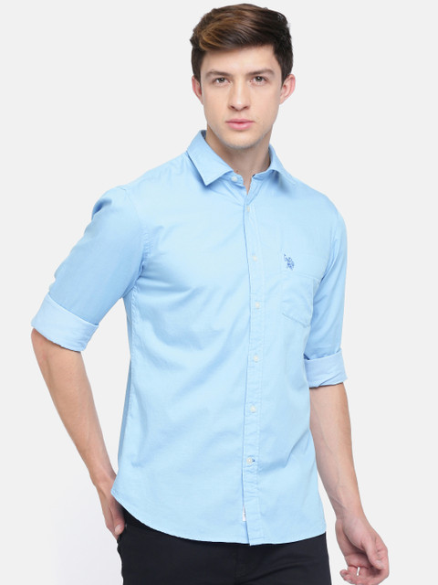 

U.S. Polo Assn. Men Blue Tailored Fit Solid Casual Shirt