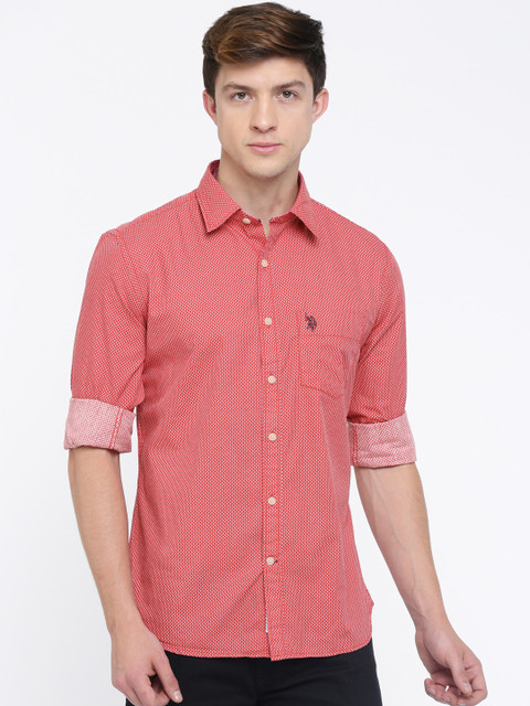 

U.S. Polo Assn. Men Red & White Slim Fit Printed Casual Shirt