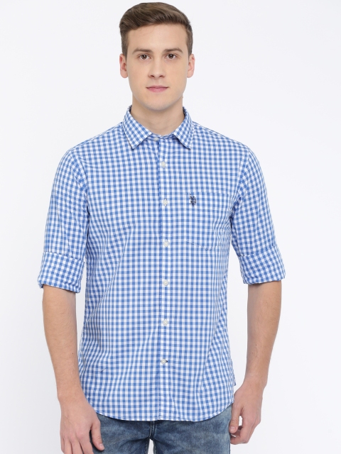 

U.S. Polo Assn. Men Blue & White Slim Fit Checked Casual Shirt