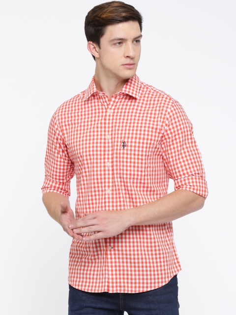 

U.S. Polo Assn. Men Orange & White Tailored Fit Checked Casual Shirt