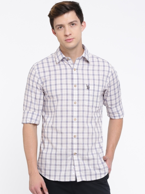 

U.S. Polo Assn. Men Beige & Blue Tailored Fit Checked Casual Shirt