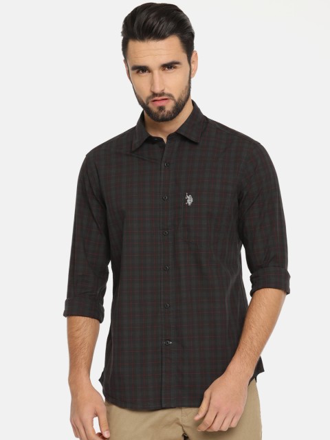 

U.S. Polo Assn. Men Black & Red Tailored Fit Checked Casual Shirt