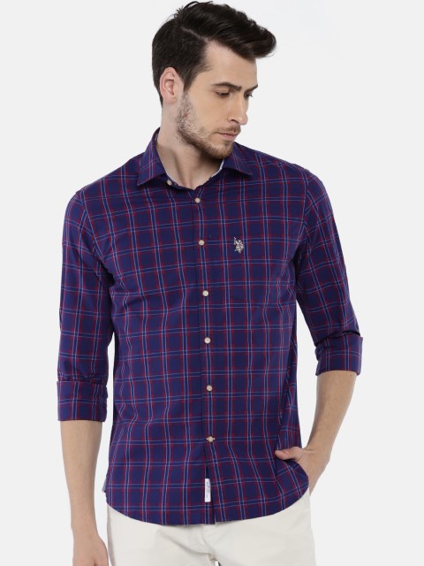 

U.S. Polo Assn. Men Blue & Red Tailored Fit Checked Casual Shirt