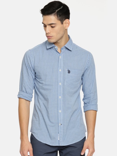 

U.S. Polo Assn. Men Blue Tailored Fit Checked Casual Shirt
