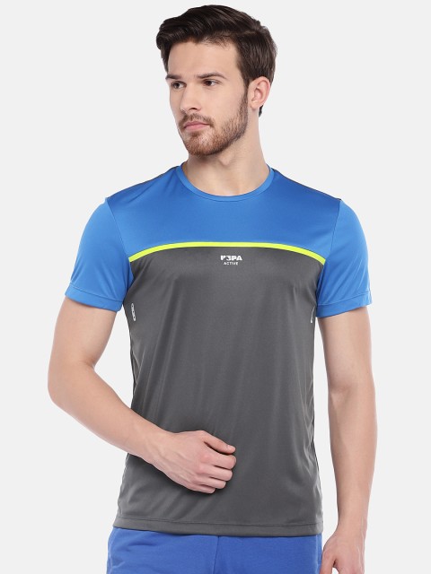 

U.S. Polo Assn. Men Charcoal Colourblocked Round Neck T-shirt
